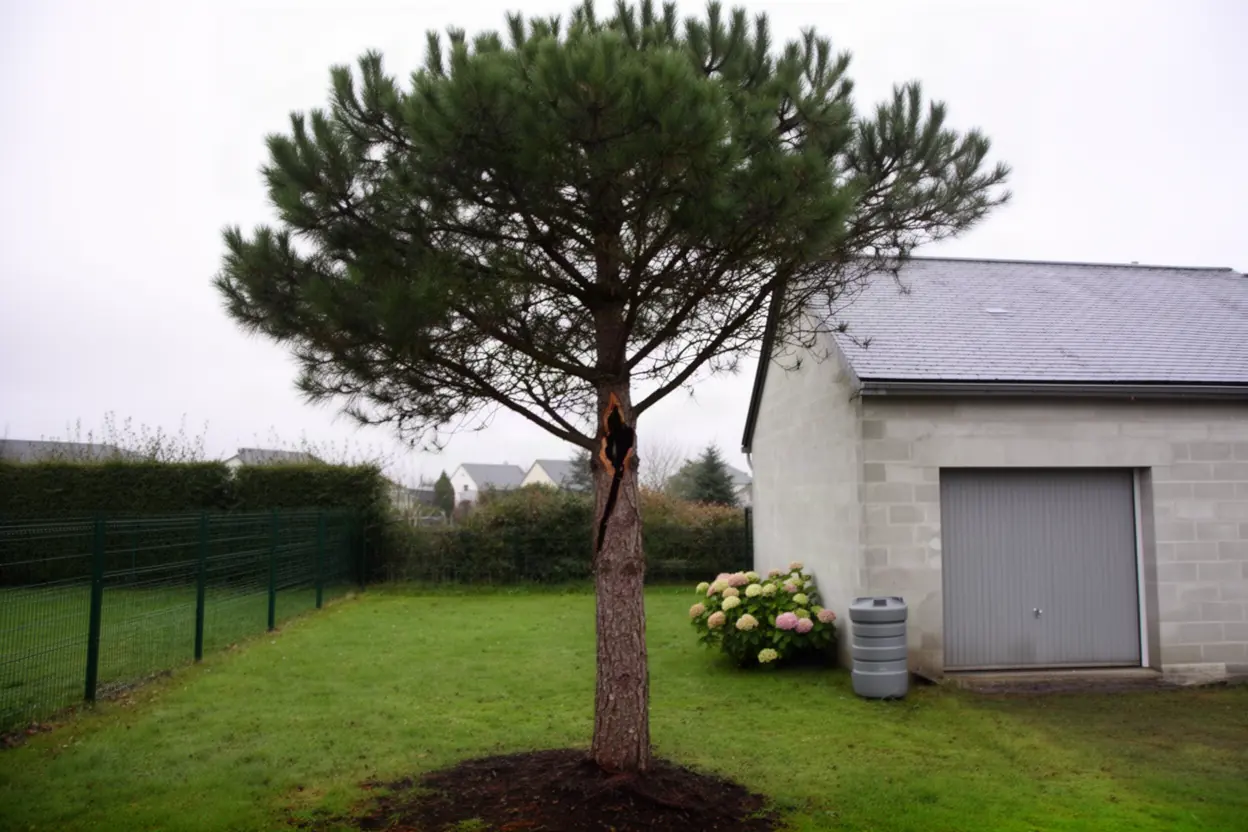 Pin incliné vers un garage avant démontage à Trignac