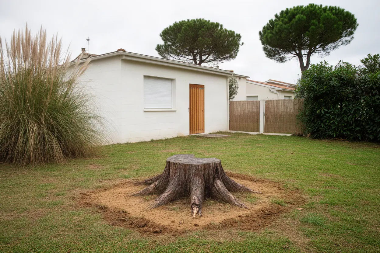 Souche gênante avant rognage à Saint-Brevin-les-Pins