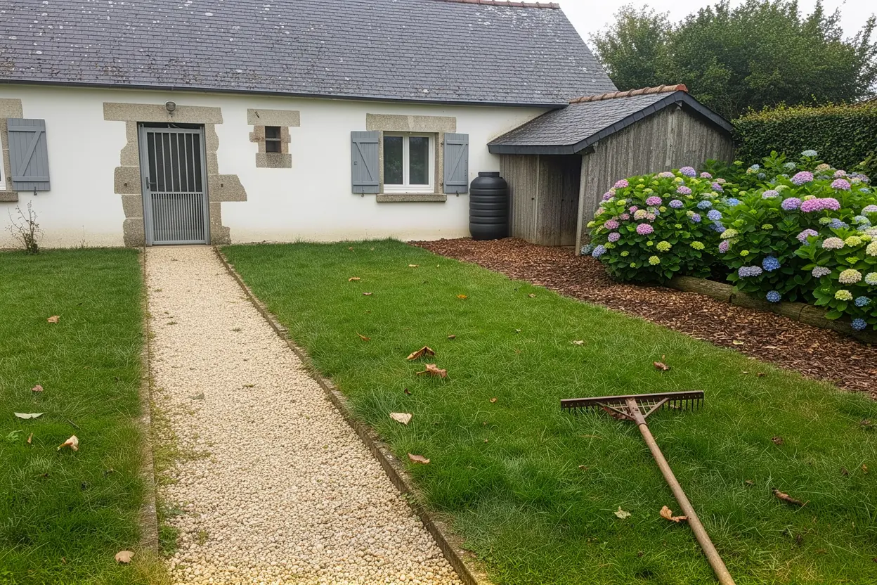 Jardin dégagé après broyage à Saint-André-des-Eaux