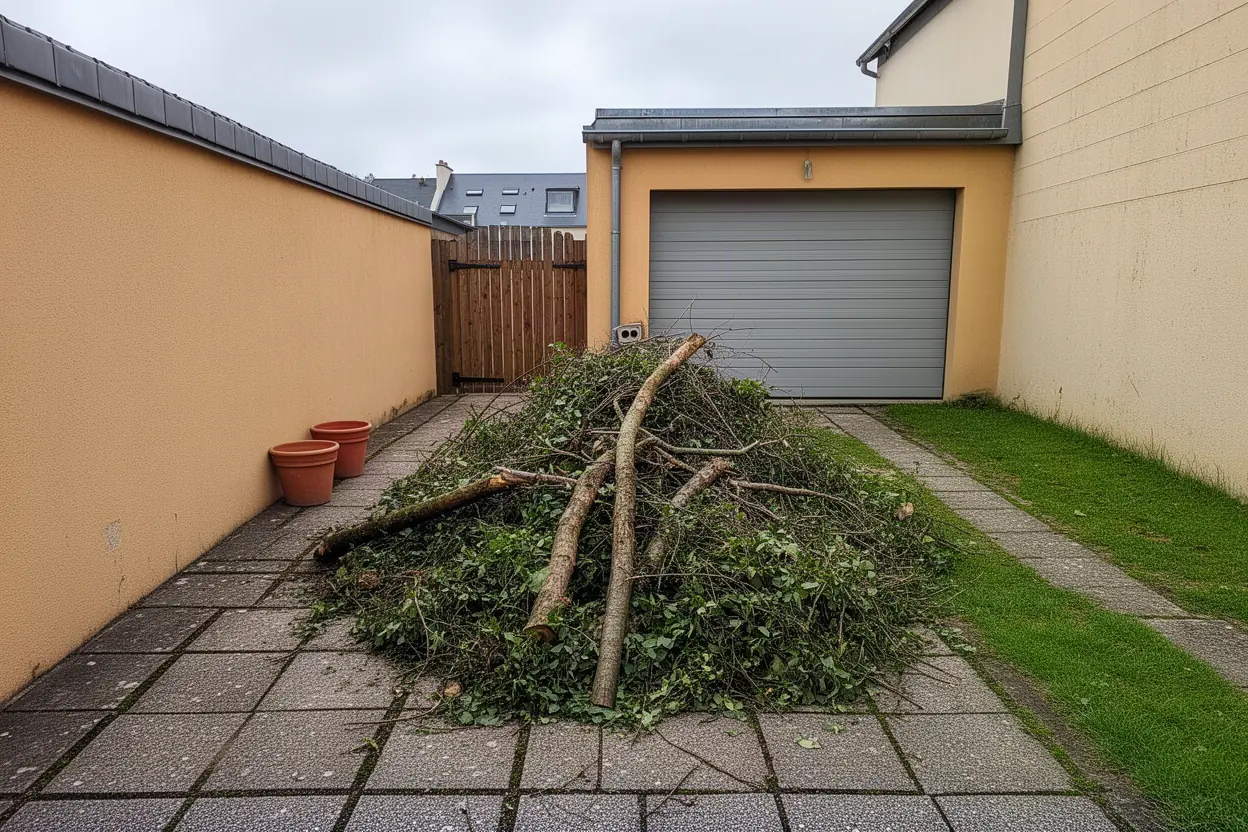 Tas de branches avant ramassage à Saint-Nazaire