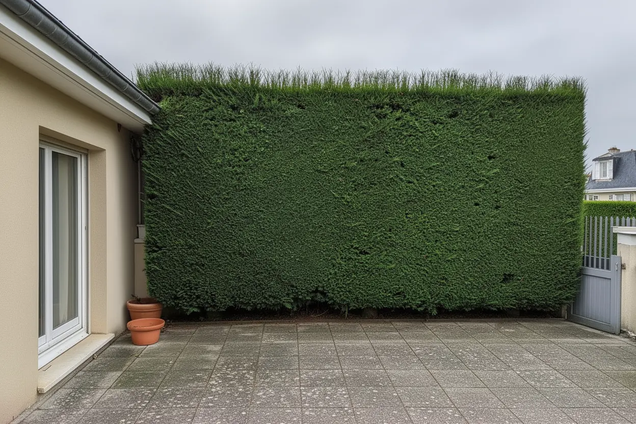 Haie de cyprès affinée après taille à La Baule-Escoublac
