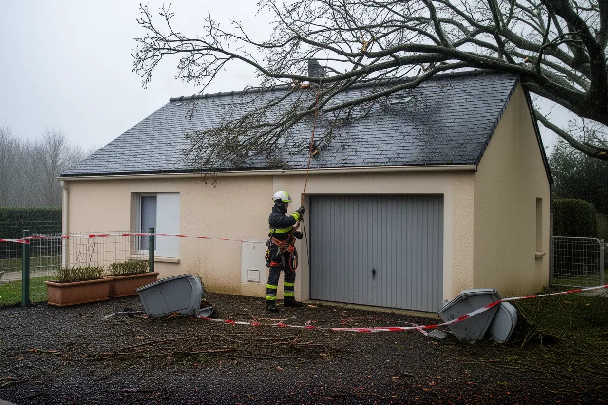 Élagueur sécurisant un arbre après tempête à Saint-Nazaire